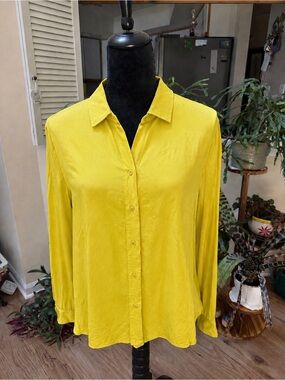 Jason Wu Neon Yellow/Green Button-Down Shirt, size L